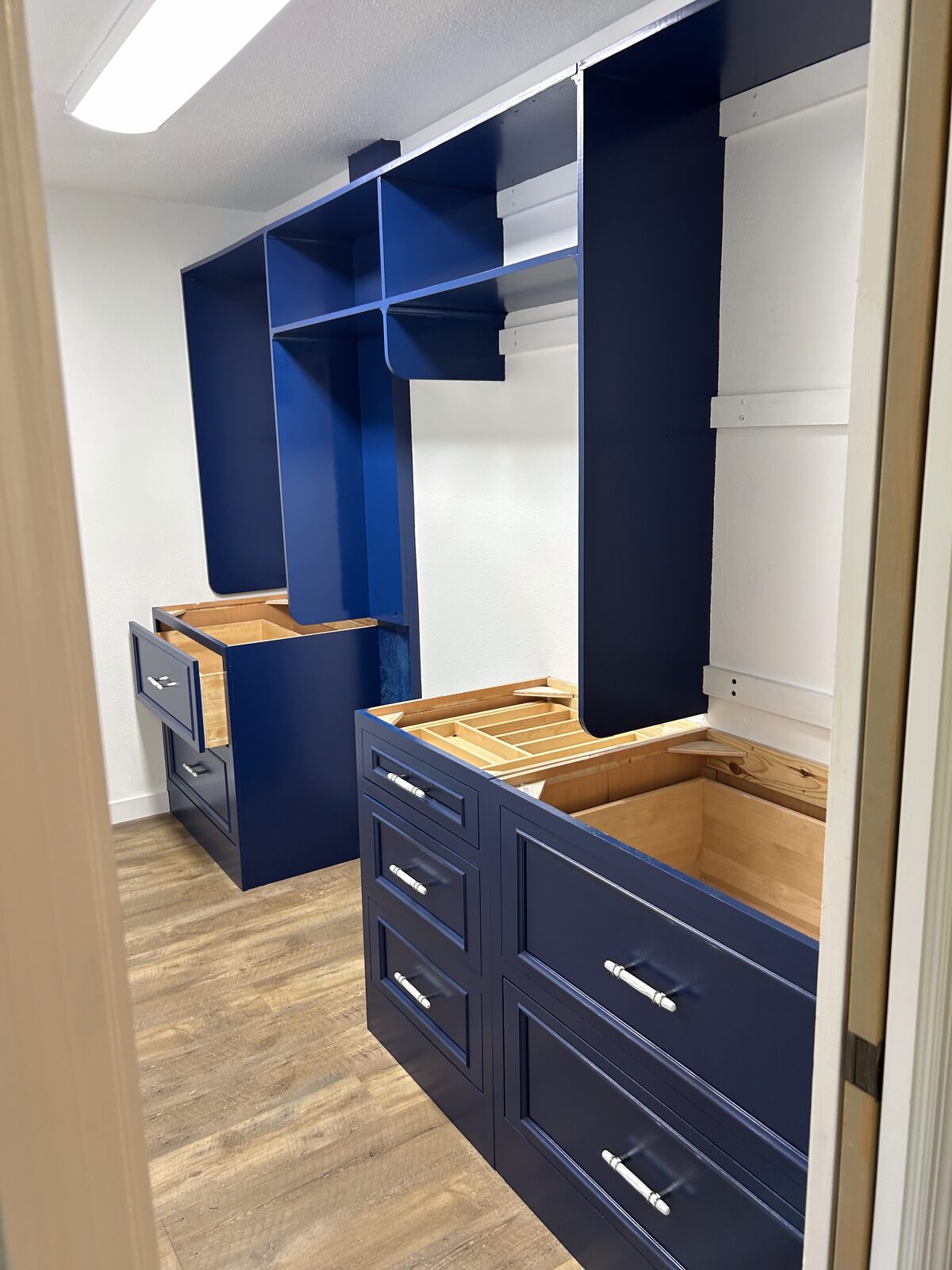 Navy blue cabinet refinishing